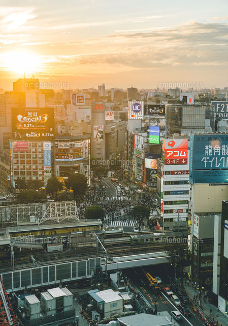 ヒカリエから望む日が沈む渋谷の街並み の写真素材 イラスト素材 アマナイメージズ