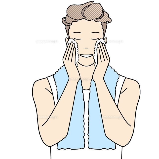 石鹸の泡で洗顔している男性 の写真素材 イラスト素材 アマナイメージズ