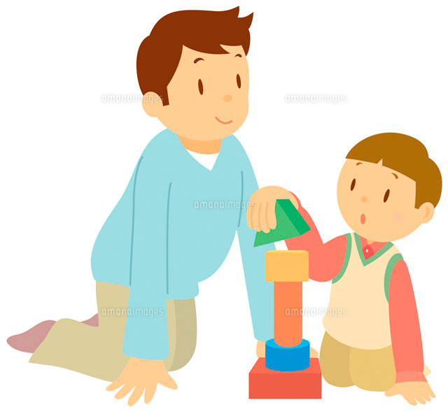 積み木で遊ぶ親子 イラスト の写真素材 イラスト素材 アマナイメージズ