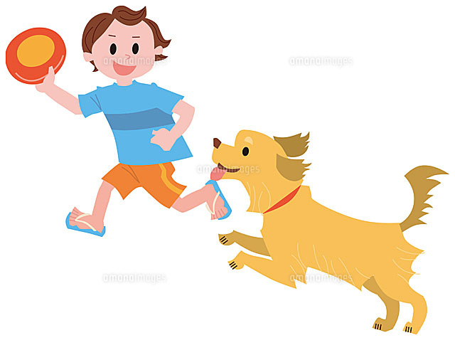 犬と遊ぶ男の子 の写真素材 イラスト素材 アマナイメージズ