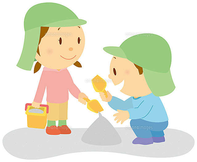 砂場で遊ぶ男の子と女の子 の写真素材 イラスト素材 アマナイメージズ