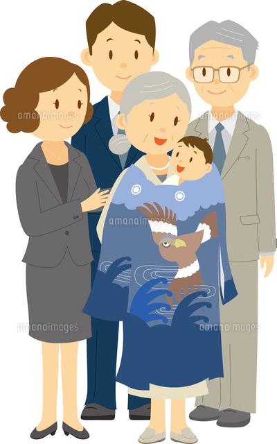 お宮参りをする三世代家族 の写真素材 イラスト素材 アマナイメージズ