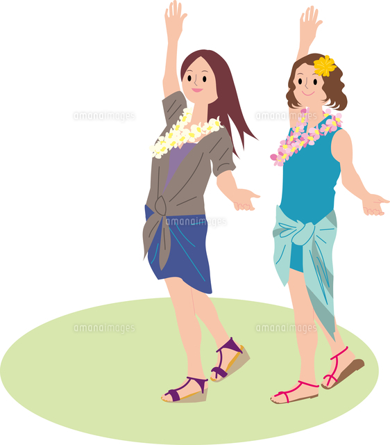 フラダンスを体験する若い女性２人 の写真素材 イラスト素材 アマナイメージズ