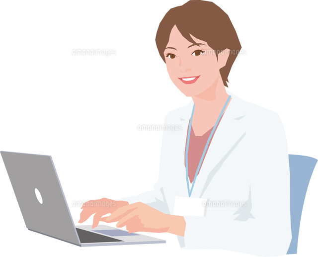 ノートパソコンを操作する白衣の女性 の写真素材 イラスト素材 アマナイメージズ