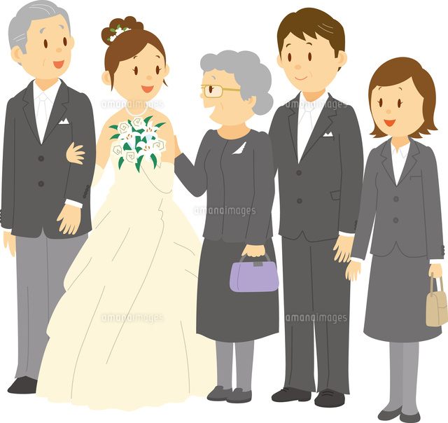花嫁と両親と祖父母 の写真素材 イラスト素材 アマナイメージズ