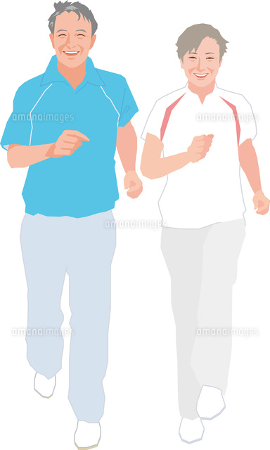 ジョギングをするアクティブシニアカップル の写真素材 イラスト素材 アマナイメージズ