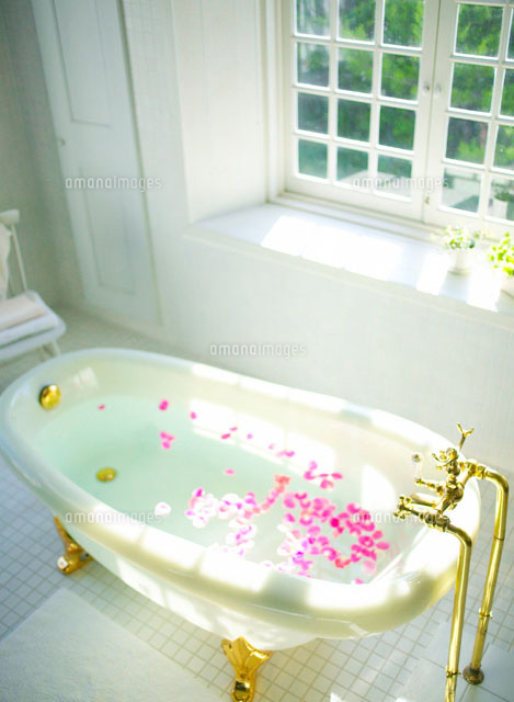 花びらが浮いたバスタブ の写真素材 イラスト素材 アマナイメージズ