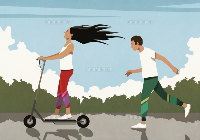 Man Running Behind Carefree Girlfriend On Electric Scooter の写真素材 イラスト素材 アマナイメージズ Man Running Behind Carefree Girlfriend On Electric Scooter の写真素材 イラスト素材 アマナイメージズ