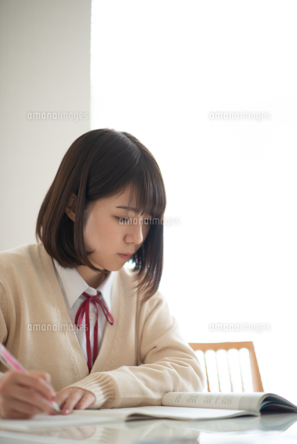 家庭学習をする女子学生 の写真素材 イラスト素材 アマナイメージズ