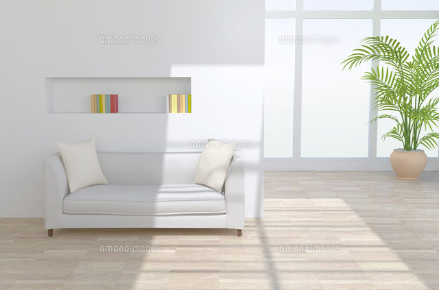 白いソファと観葉植物が置かれたリビングルーム Cg の写真素材 イラスト素材 アマナイメージズ