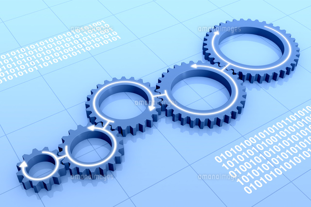 矢印が描かれた歯車と二進法 の写真素材 イラスト素材 アマナイメージズ