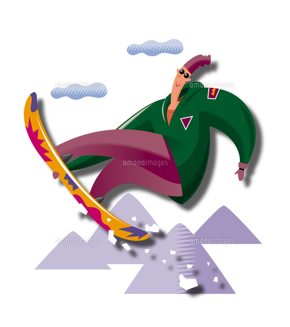 ジャンプをするスノーボーダー の写真素材 イラスト素材 アマナイメージズ