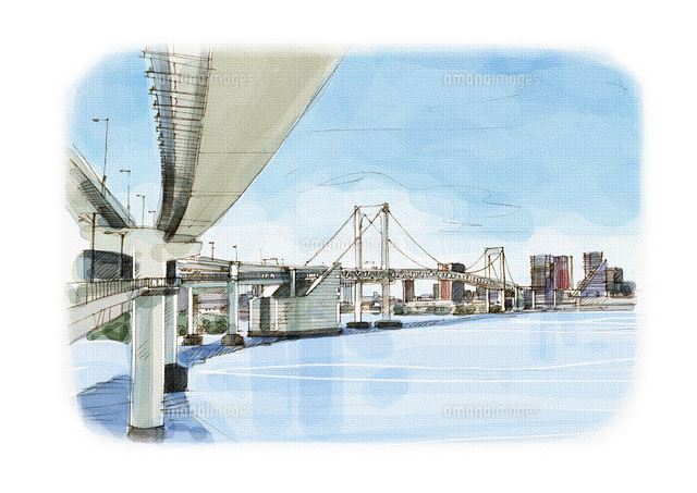 水彩画 レインボーブリッジ の写真素材 イラスト素材 アマナイメージズ