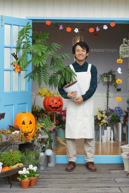 花屋で働く男性 の写真素材 イラスト素材 アマナイメージズ