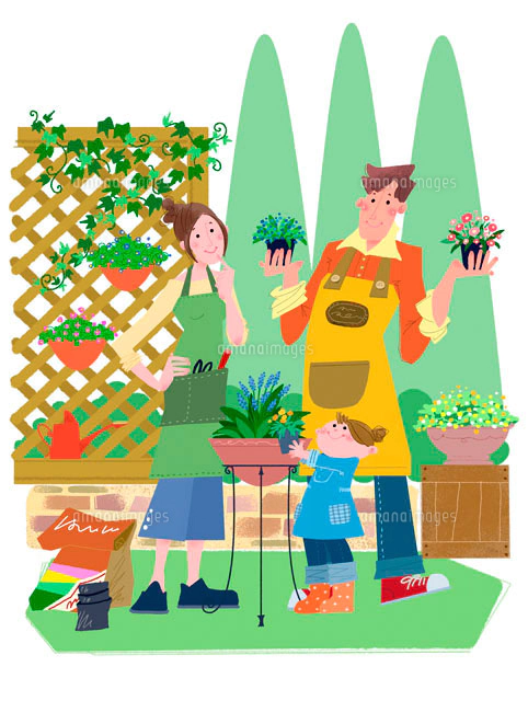 イラスト ガーデニングの老夫婦 の写真素材 イラスト素材 アマナイメージズ