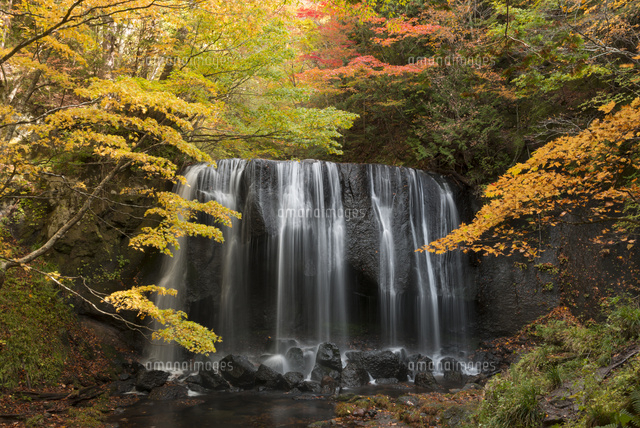 秋の達沢不動滝 福島県 の写真素材 イラスト素材 アマナイメージズ
