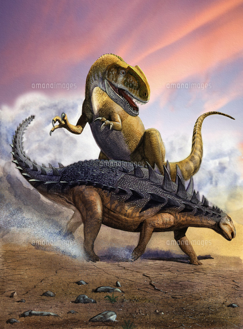 Confronation between a Neovenator and a Polacanthus armored