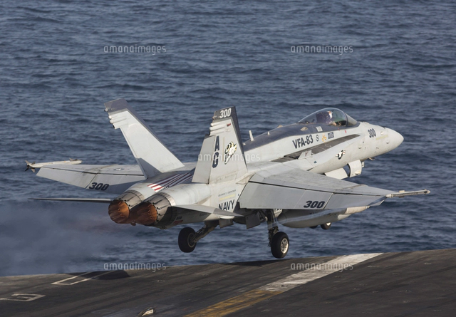 An F/A-18F Super Hornet during flight operations on USS Dwight D