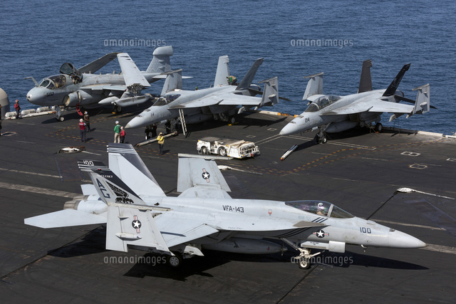 An F/A-18E Super Hornet during flight operations on USS Dwight D
