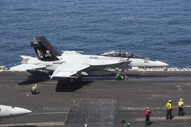 An F/A-18F Super Hornet during flight operations on USS Dwight D