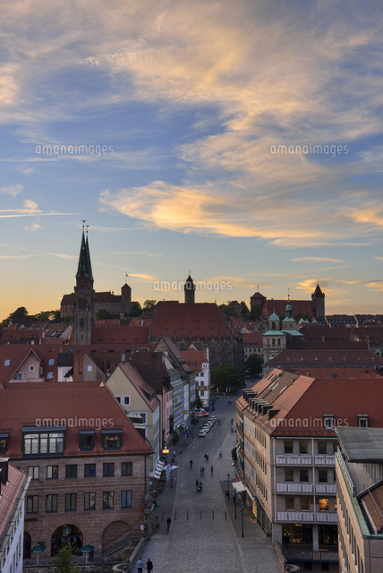 Skyline of Nuremberg at sunset, Bavaria, Middle Franconia, G ...