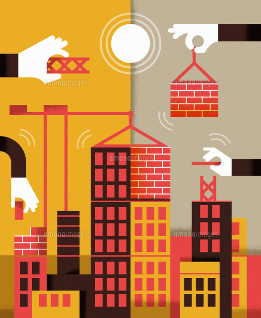 Hands Working Together On Construction Site の写真素材 イラスト 素材 アマナイメージズ