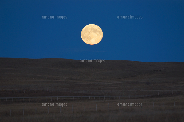 Moon rising over prairie landscape, Alberta, Canada.[11118003954]の写真素材 ...