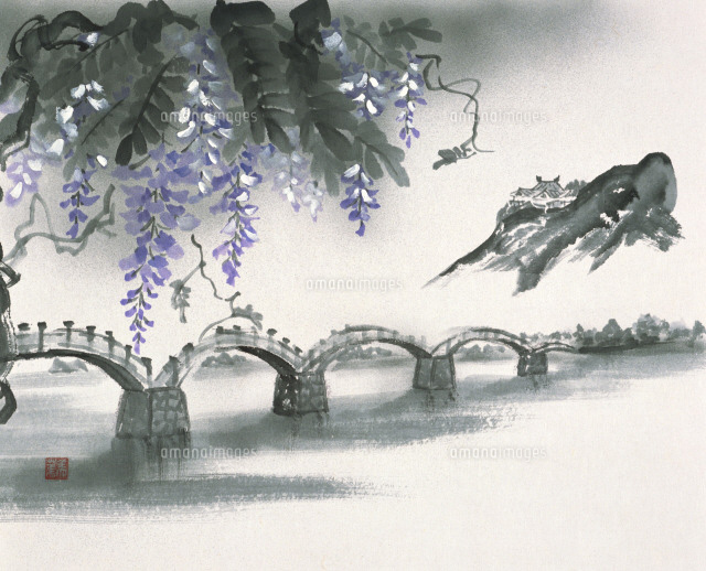 ビンテージ　風景画　水墨画 水墨画「 夜明けの富士」/ffuji at dawn | 藤原六間堂 Rockendou