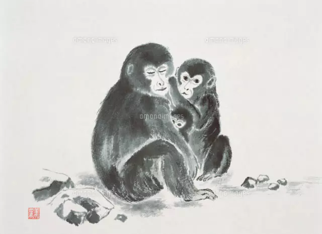 水墨画 猿とカエルの絵 水墨画 猿とカエルの絵 水墨画 猿とカエルの絵 水墨画 猿とカエル