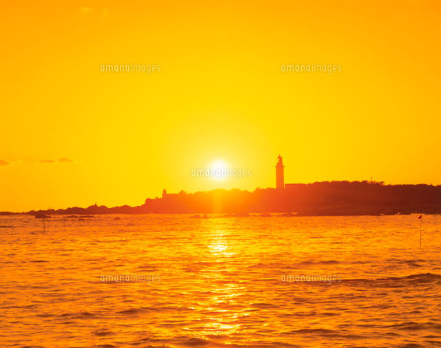 夕日と野島崎灯台 南房総 千葉県[25815012376]の写真・イラスト素材