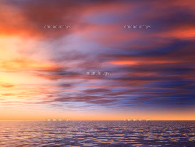 夕焼けと海 CG[28059000304]の写真・イラスト素材｜アマナイメージズ