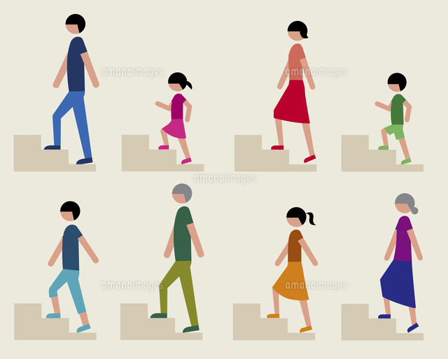 半袖の人物 階段を上る の写真素材 イラスト素材 アマナイメージズ