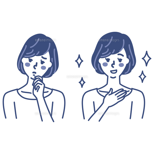 悩んでいる女性と解決した女性 の写真素材 イラスト素材 アマナイメージズ