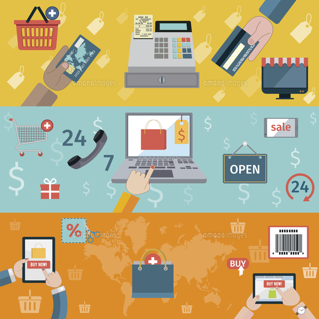 E-commerce banners flat set of online shopping digital marketing