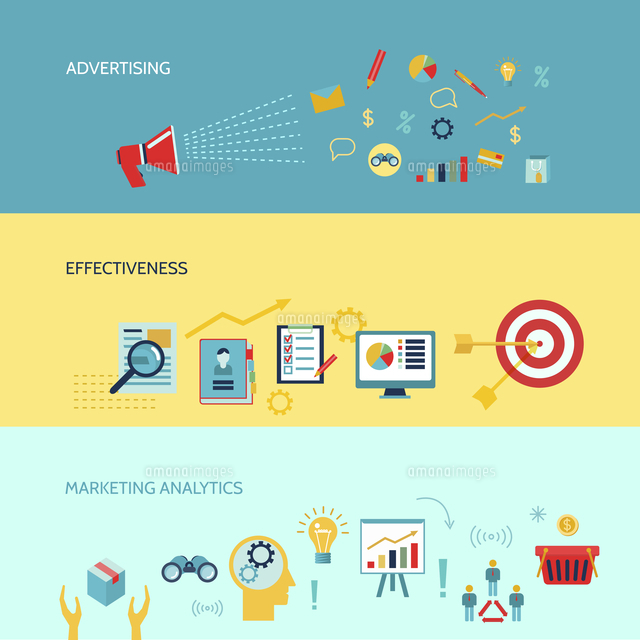 Marketer horizontal banners set with advertising effectiveness