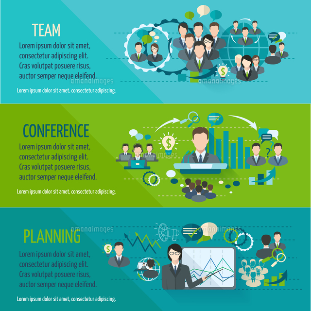 Meeting People Horizontal Banner Set With Team Planning Conference Isolated Vector Illustration の写真素材 イラスト素材 アマナイメージズ