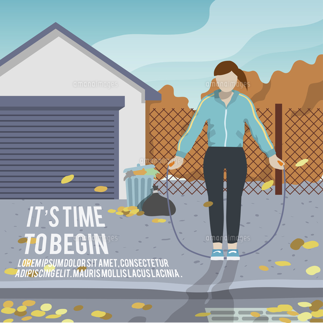 Woman With Jump Rope Outdoor Fitness Lifestyle Time To Begin Poster Vector Illustration の写真素材 イラスト素材 アマナイメージズ