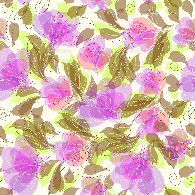 Seamless Vintage Floral Pattern With Painting Flowers の写真素材 イラスト 素材 アマナイメージズ
