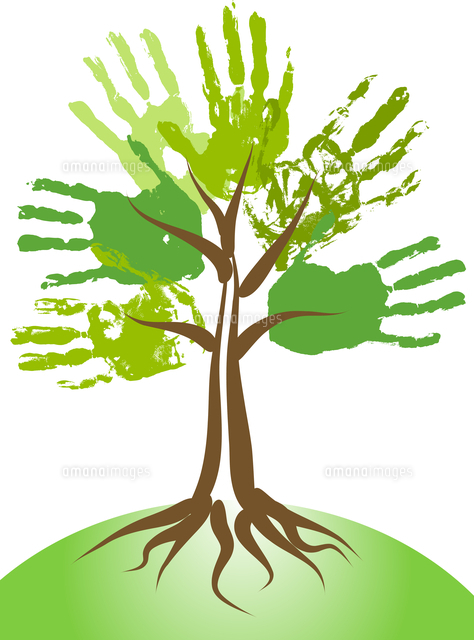 Tree With Leaves Made From Hand Imprints の写真素材 イラスト素材 アマナイメージズ