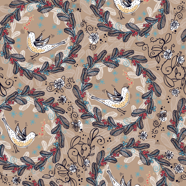 vector floral seamless pattern with birds and floral wreathes ...