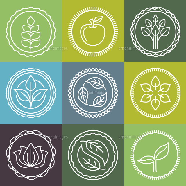 Vector Abstract Emblem Outline Monogram Nature Symbols Concept For Organic Shop Abstract Des の写真素材 イラスト素材 アマナイメージズ