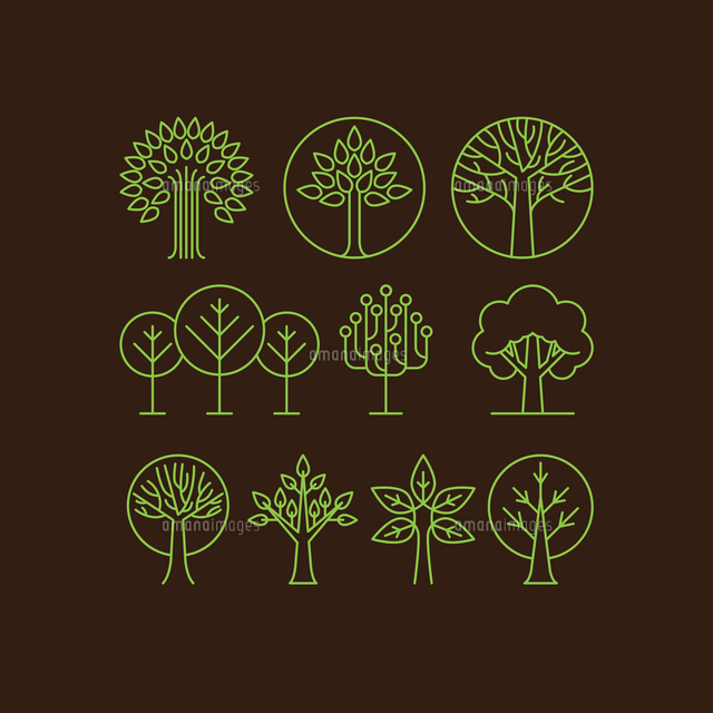 Vector Organic Tree Icons Outline Monograms And Logos Ecology And Bio Design Elements の写真素材 イラスト素材 アマナイメージズ