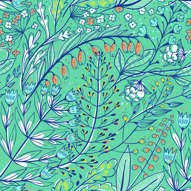 vector floral seamless pattern with blooming herbs and plants ...