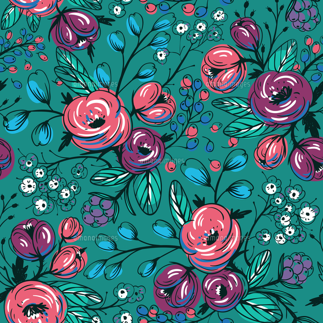 vector floral seamless pattern with roses and berries[60016021853]の写真素材 ...