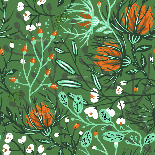 vector floral seamless pattern with abstract flowers and plants ...
