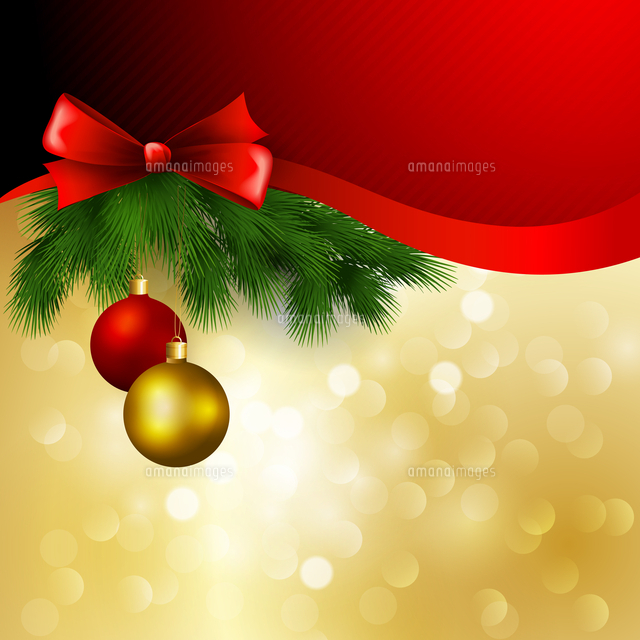 Vector christmas background with ribbon and bow and balls[60016026852]の ...
