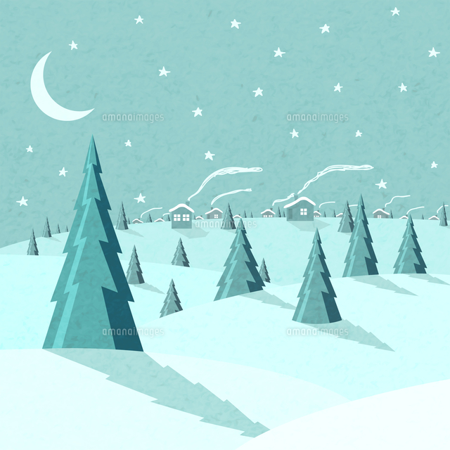 Winter landscape with snow moon and forest vector illustration 