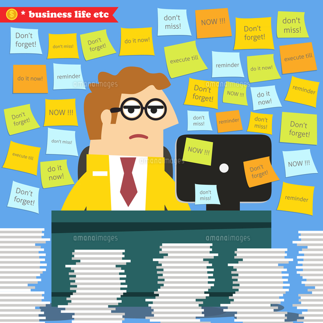 Business Life Hard Work In Progress Paperwork Piles Around The Desk Vector Illustration の写真素材 イラスト素材 アマナイメージズ