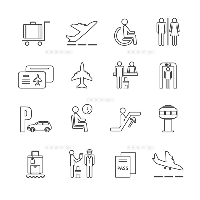 Business Airport Travel Icons Set With Passport Check Control Board Isolated Vector Illustration の写真素材 イラスト素材 アマナイメージズ