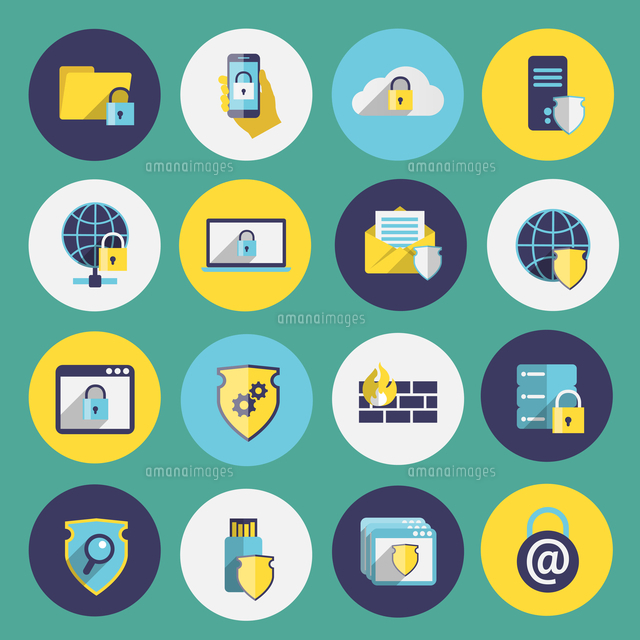 Information Technology Security Flat Icons Set Of Computer Mobile Firewall Protection Isolated Vecto の写真素材 イラスト素材 アマナイメージズ